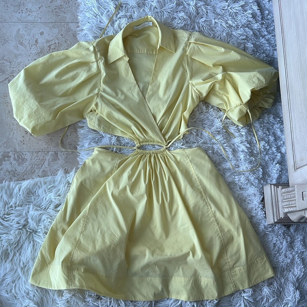 SIMKHAI Aulora Cut-Out Poplin Minidress Yellow Small - Picture 3 of 5